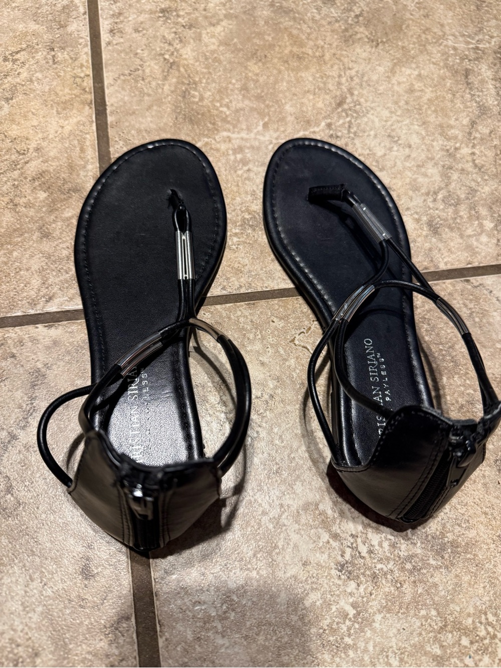 Christian Siriano Black Strappy Toe-Post Ankle Zip Sandals